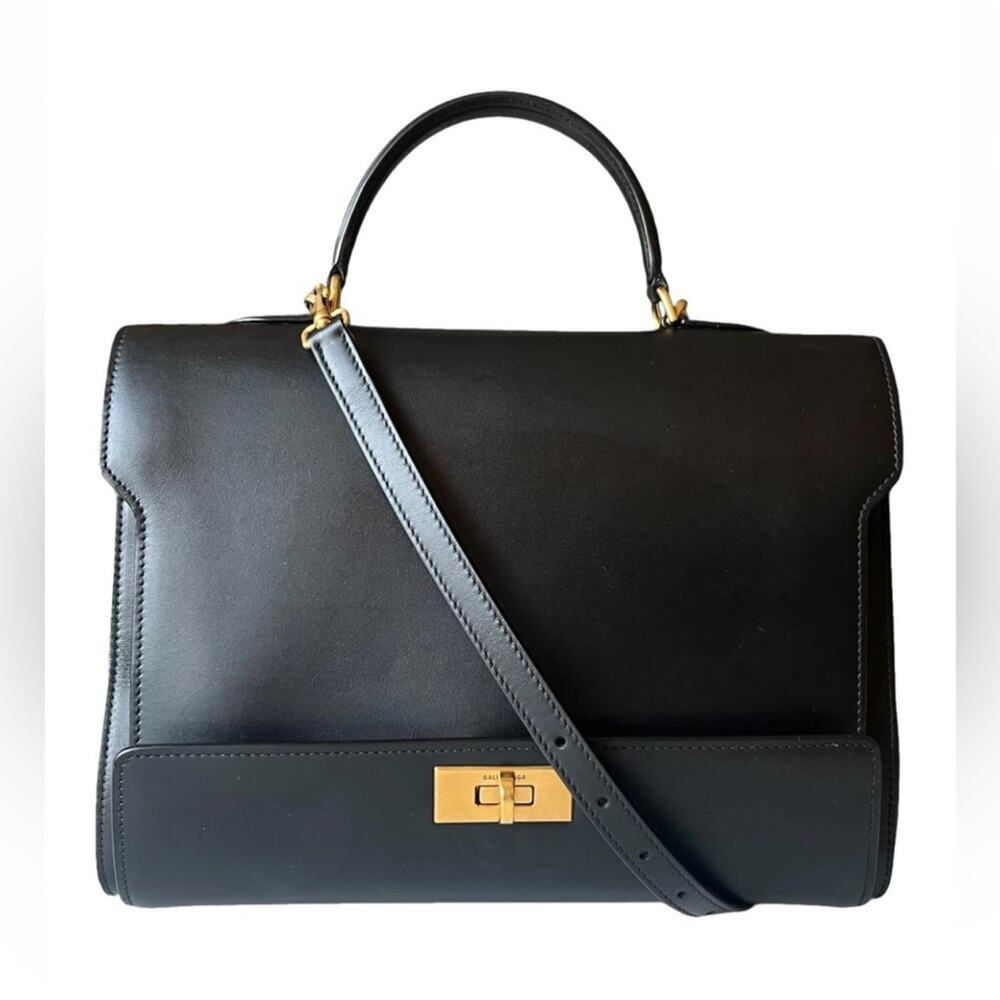 Balenciaga Small Money Bag Top Handle and Adjustable Crossbody Black Leather - Picture 2 of 11